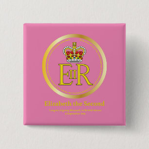 koningin Elizabeth II Reign Vierkante Button 5,1 Cm