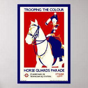 Koningin Elizabeth II Retro Trooping the Color art Poster