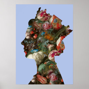 Koningin Elizabeth II Silhouet Bloemen Groot  Poster
