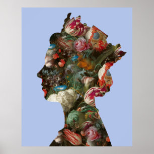 Koningin Elizabeth II Silhouet Bloemen Groot  Poster
