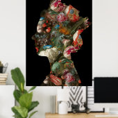 Koningin Elizabeth II Silhouet Bloemen Groot Poster (Thuiskantoor)