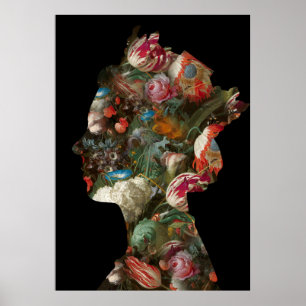 Koningin Elizabeth II Silhouet Bloemen Groot Poster