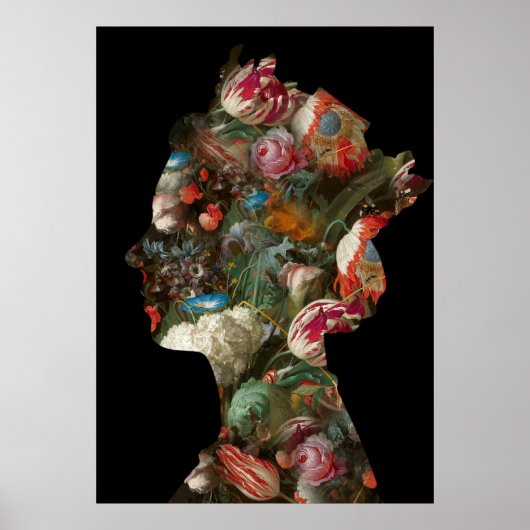 Koningin Elizabeth II Silhouet Bloemen Groot Poster (Voorkant)