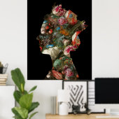 Koningin Elizabeth II Silhouet Bloemen Groot Poster (Thuiskantoor)