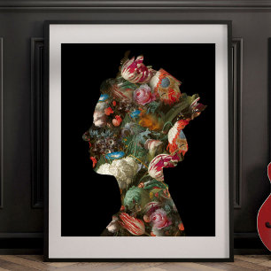 Koningin Elizabeth II Silhouet Bloemen Groot Poster
