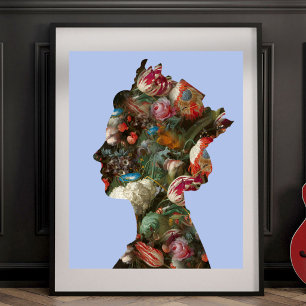 Koningin Elizabeth II Silhouet Bloemen Klein Poster