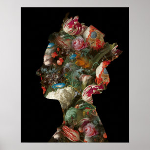 Koningin Elizabeth II Silhouet Bloemen Klein Poster