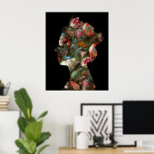 Koningin Elizabeth II Silhouet Bloemen Medium Poster (Thuiskantoor)