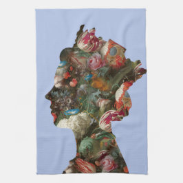 koningin Elizabeth II Silhouette Flowers Theedoek