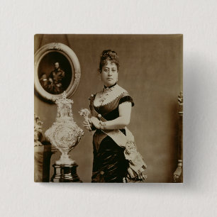 Koningin Emma (1836-85) (foto sepia) Vierkante Button 5,1 Cm
