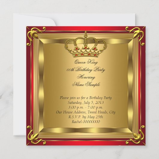 Koningin en Koning Regal Red Gold Birthday Party 2 Kaart (Achterkant)
