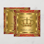 Koningin en Koning Regal Red Gold Birthday Party Kaart (Voorkant / Achterkant)