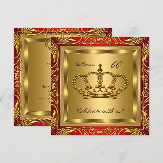 Koningin en Koning Regal Red Gold Birthday Party Kaart (Voorkant / Achterkant)