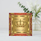 Koningin en Koning Regal Red Gold Birthday Party Kaart (Staand voorkant)