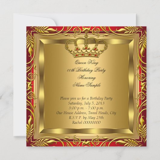 Koningin en Koning Regal Red Gold Birthday Party Kaart (Achterkant)