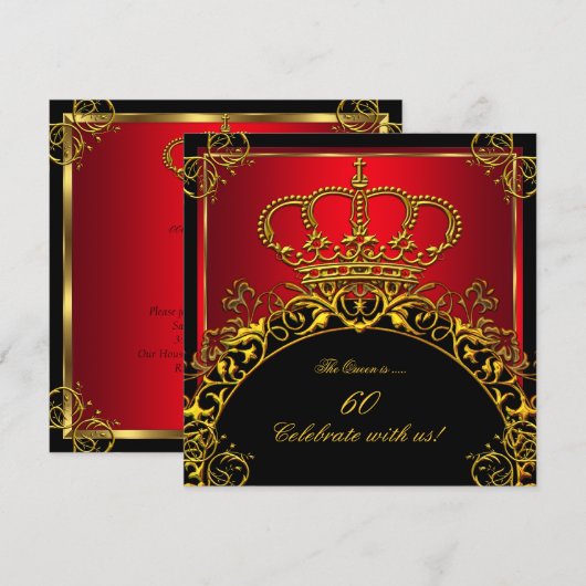 Koningin en Koning Regal Red Gold Royal Birthday P Kaart (Voorkant / Achterkant)