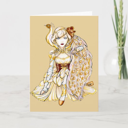 Koningin en Pauw Notecard van Steampunk Kaart (Voorkant)