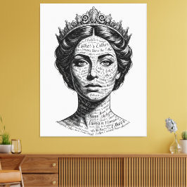Koningin Esther kalligrafie portret - Vintage schr Canvas Afdruk