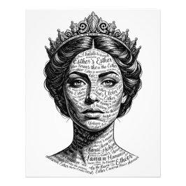 Koningin Esther kalligrafie portret - Vintage scri Foto Afdruk