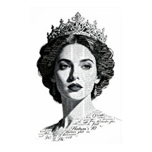 Koningin Esther kalligrafie portret - Vintage scri