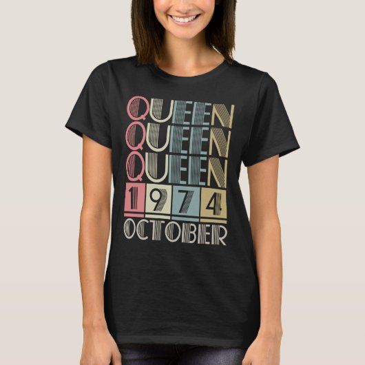 Koningin geboren in oktober 1974 t-shirt (Voorkant)