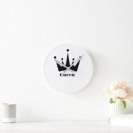 Koningin Geïnspireerde Zwarte Kroon Decoratie Wand Ronde Klok