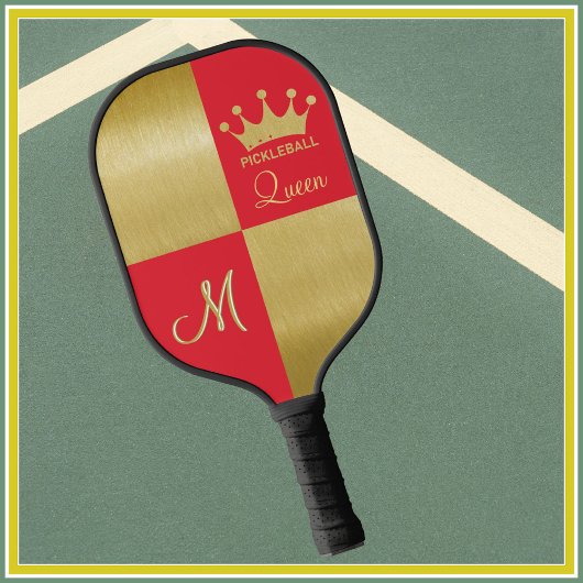 Koningin Glam Red Gold Crown Monogram Pickleball Paddle