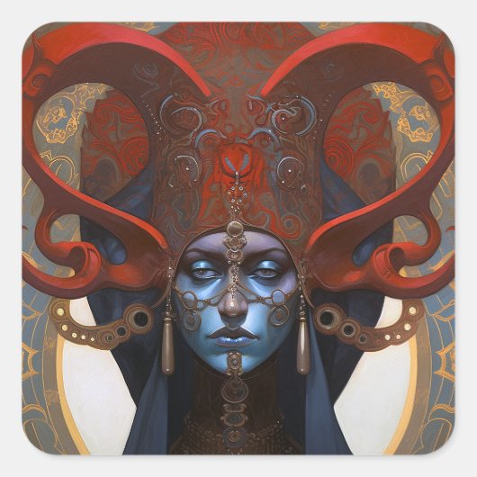 Koningin Godin Fantasie Kunst Vierkante Sticker (Voorkant)