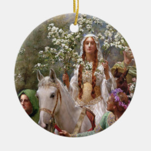 Koningin Guinevere's Maying, 1900 door John Collie Keramisch Ornament
