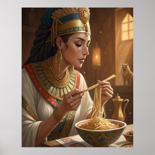 Koningin Hatshepsut eet noodles Grappige Oude Egyp Poster