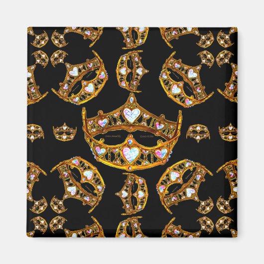 Koningin heft gouden kroonkanton zwarte vierkante  magneet (Voorkant)