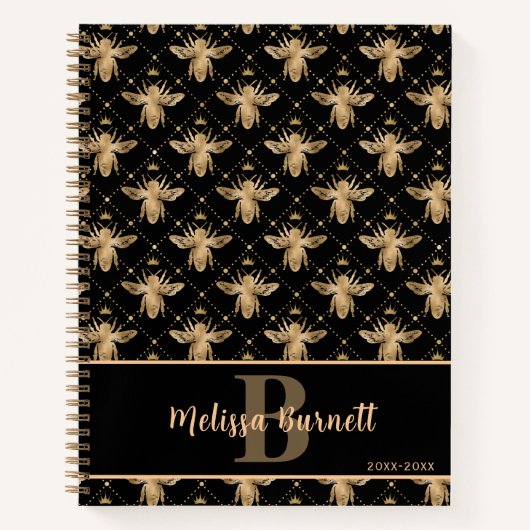 Koningin Honey Bee Black en Gold Notitieboek (Voorkant)