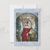 Koningin in rood met blauwe vogels bedankkaart (Voorkant)