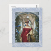 Koningin in rood met blauwe vogels briefkaart (Voorkant / Achterkant)
