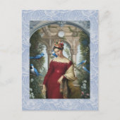 Koningin in rood met blauwe vogels briefkaart (Voorkant)