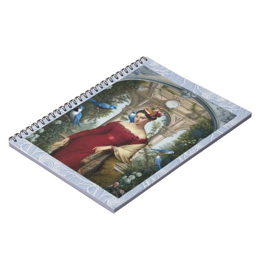 Koningin in rood met blauwe vogels notitieboek (Linkerzijde)