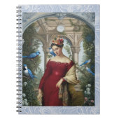 Koningin in rood met blauwe vogels notitieboek (Voorkant)