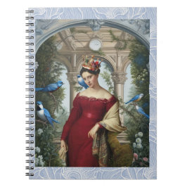 Koningin in rood met blauwe vogels notitieboek