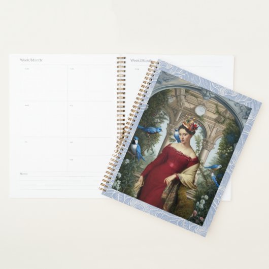 Koningin in rood met blauwe vogels planner (Display)