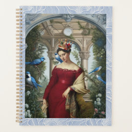 Koningin in rood met blauwe vogels planner