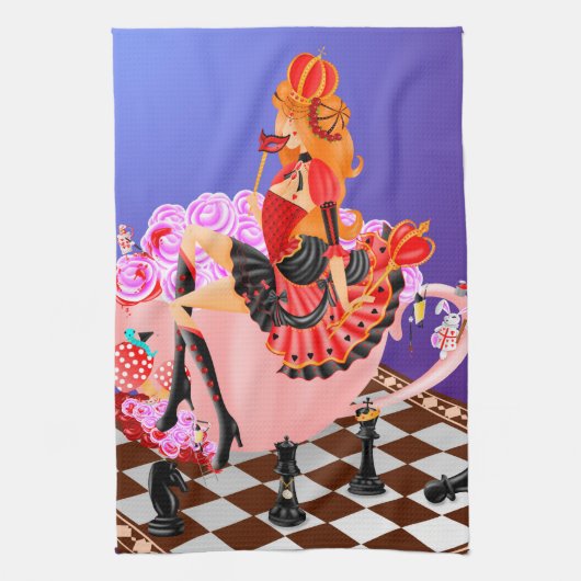 Koningin in teacup Tea Towel Theedoek (Verticaal)