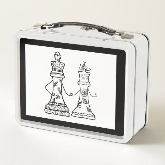 Koningin & Koning Liefde Schaakmetaal Lunchbox (Achterkant)