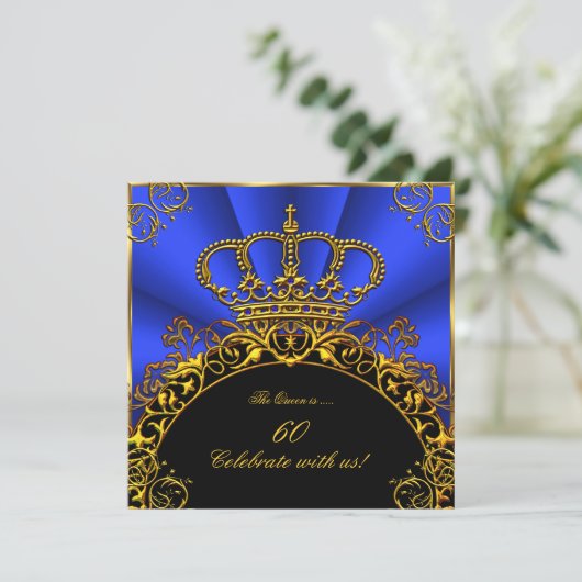 Koningin Koning Regal Gold Royal Blue Birthday Kaart (Staand voorkant)
