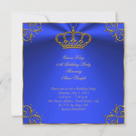 Koningin Koning Regal Gold Royal Blue Birthday Kaart (Achterkant)