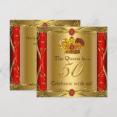 Koningin Koning Regal Red Gold 50th Birthday Party Kaart (Voorkant / Achterkant)