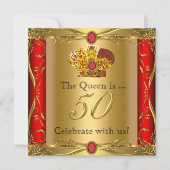 Koningin Koning Regal Red Gold 50th Birthday Party Kaart (Voorkant)