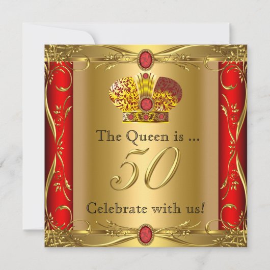 Koningin Koning Regal Red Gold 50th Birthday Party Kaart (Voorkant)