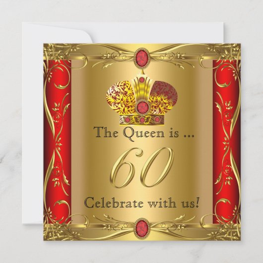 Koningin Koning Regal Red Gold 60th Birthday Party Kaart (Voorkant)