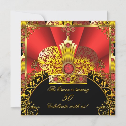 Koningin Koning Regal Red Gold Royal Birthday Kaart (Voorkant)