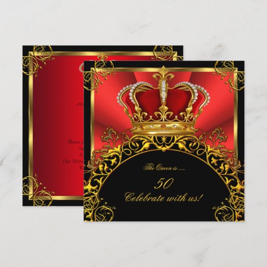 Koningin Koning Regal Red Gold Royal Birthday Part Kaart (Voorkant / Achterkant)
